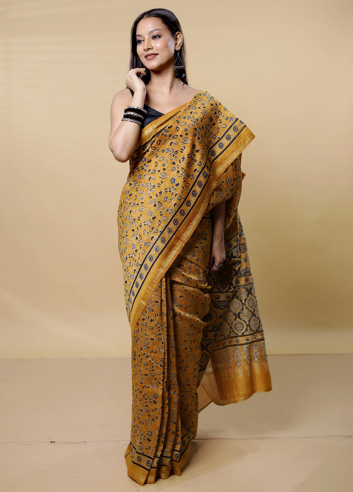 Yellow Chanderi Cotton Saree With Blouse Piece