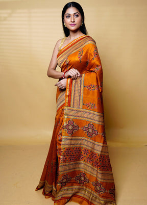 Yellow Chanderi Cotton Saree With Blouse Piece