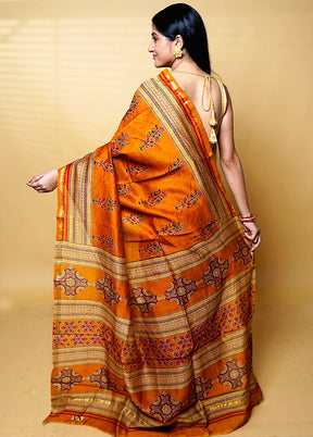 Yellow Chanderi Cotton Saree With Blouse Piece