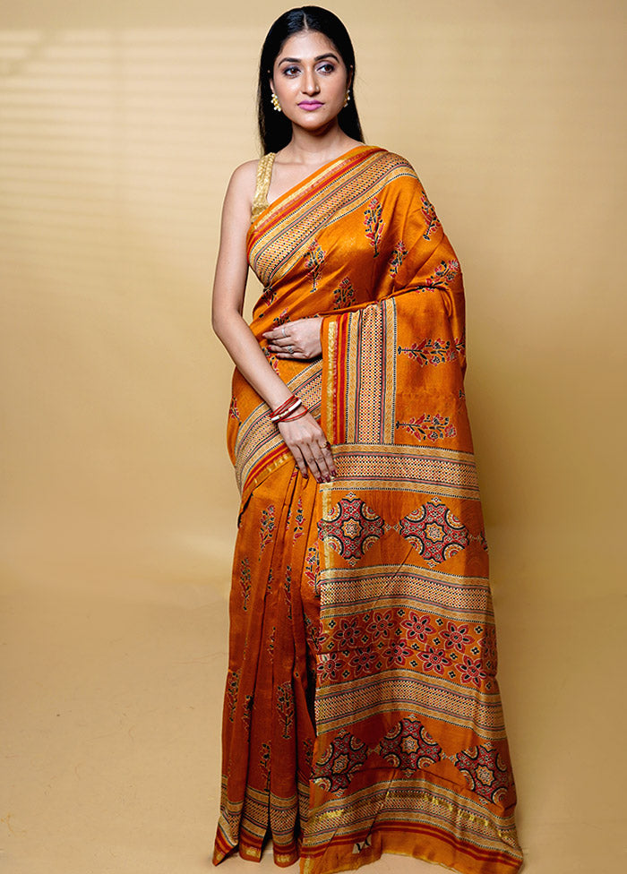 Yellow Chanderi Cotton Saree With Blouse Piece