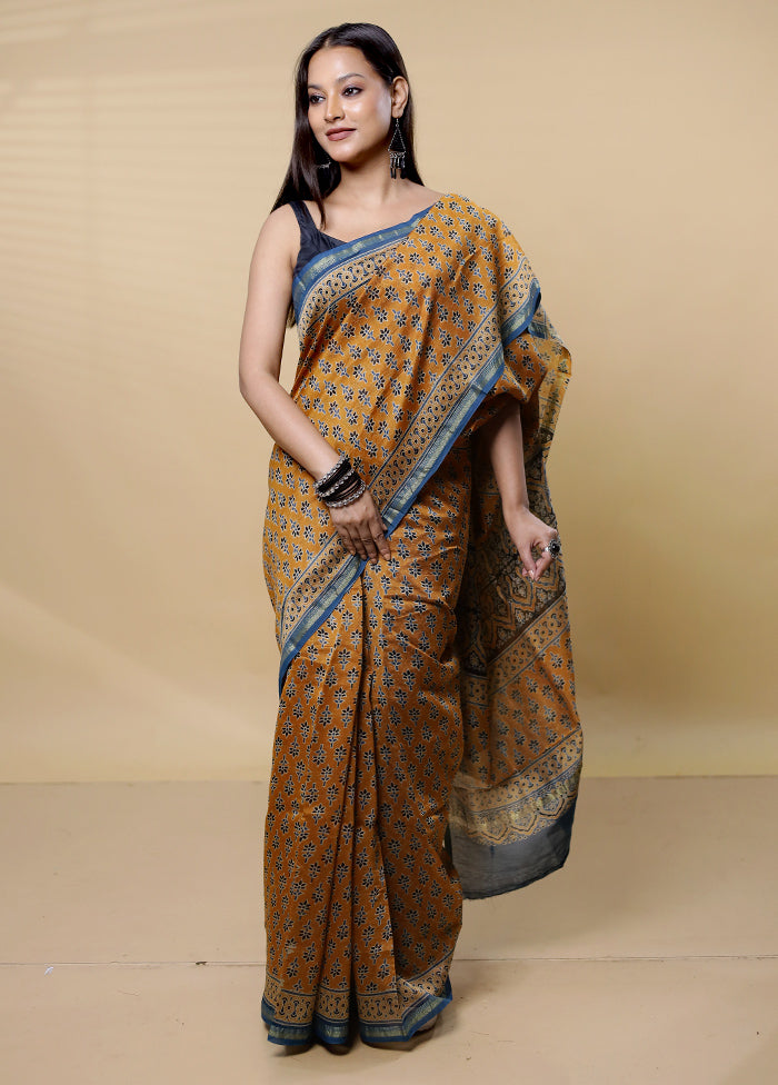 Yellow Chanderi Cotton Saree With Blouse Piece