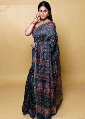 Grey Chanderi Cotton Saree With Blouse Piece