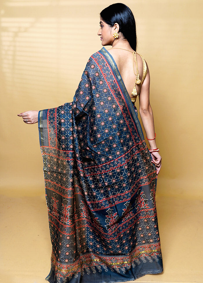 Grey Chanderi Cotton Saree With Blouse Piece