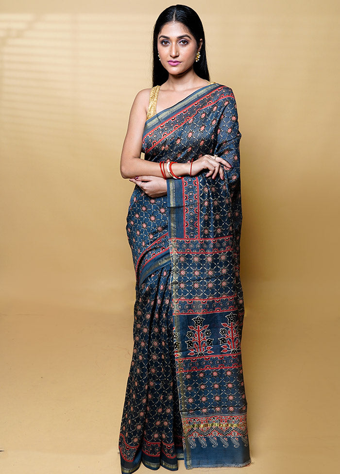 Grey Chanderi Cotton Saree With Blouse Piece