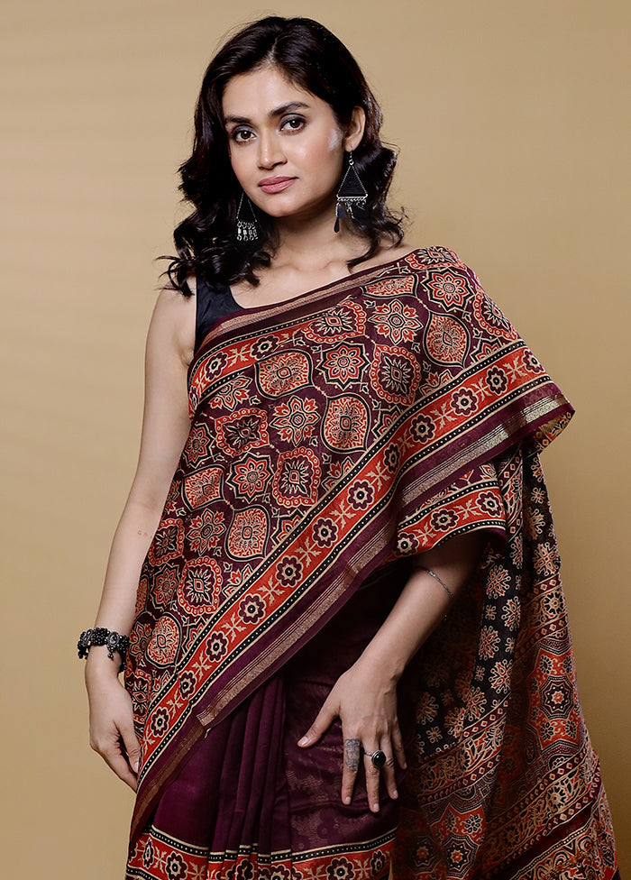 Maroon Chanderi Cotton Saree With Blouse Piece