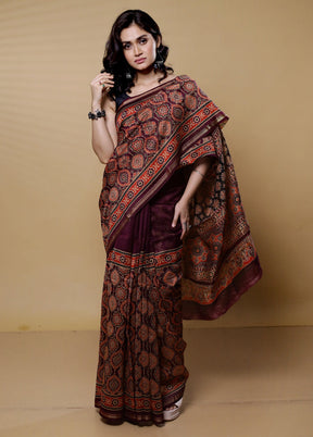 Maroon Chanderi Cotton Saree With Blouse Piece