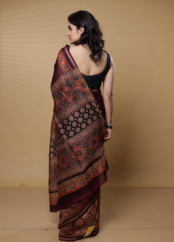 Maroon Chanderi Cotton Saree With Blouse Piece