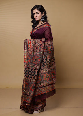 Maroon Chanderi Cotton Saree With Blouse Piece