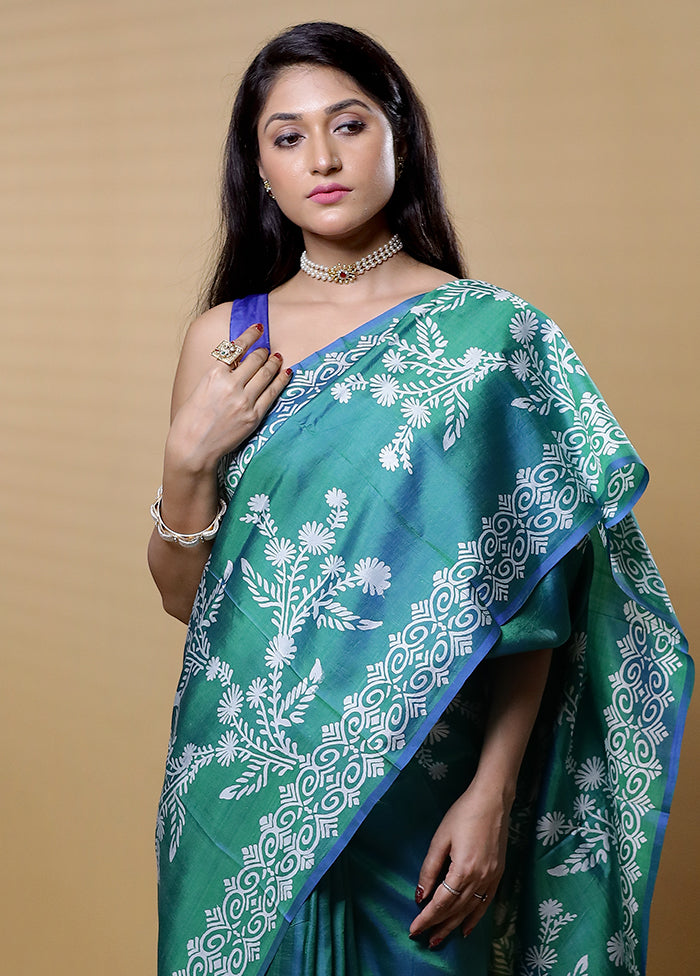 Green Pure Bishnupuri Silk Saree Without Blouse Piece