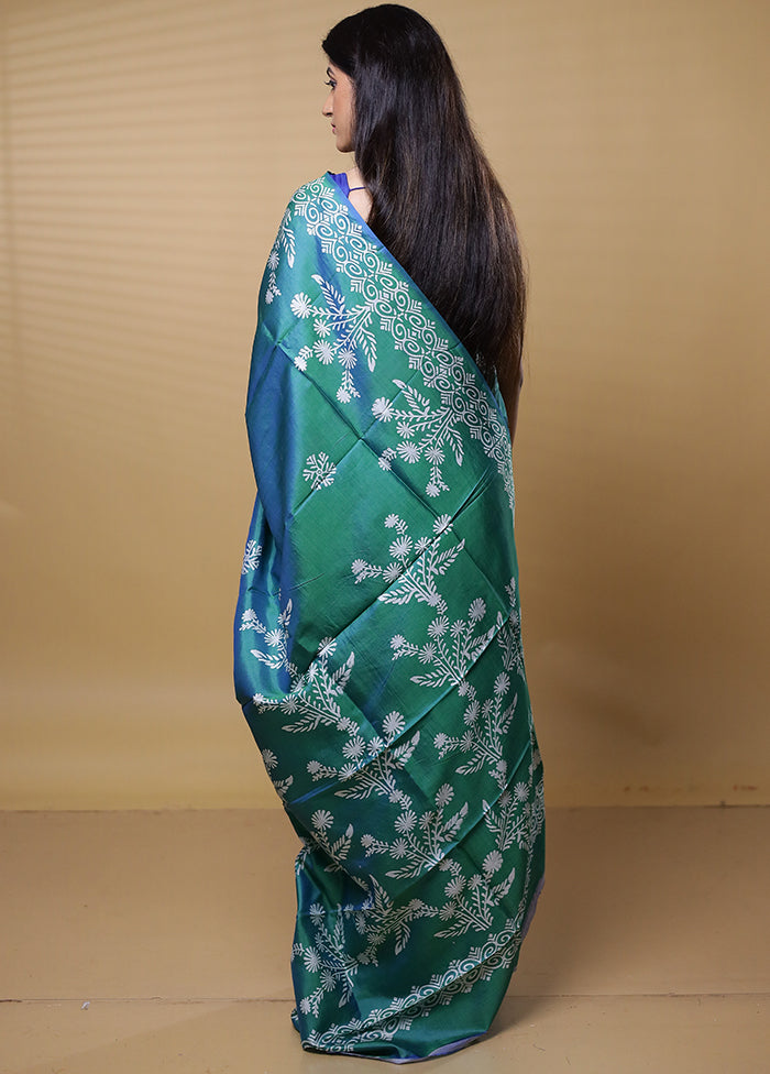 Green Pure Bishnupuri Silk Saree Without Blouse Piece