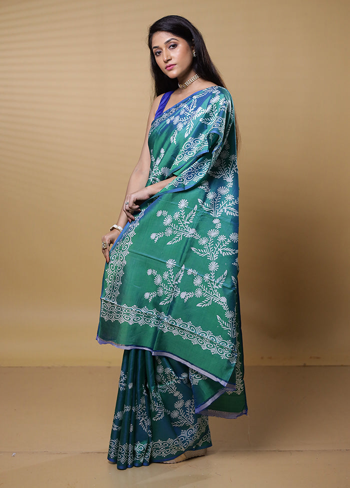 Green Pure Bishnupuri Silk Saree Without Blouse Piece