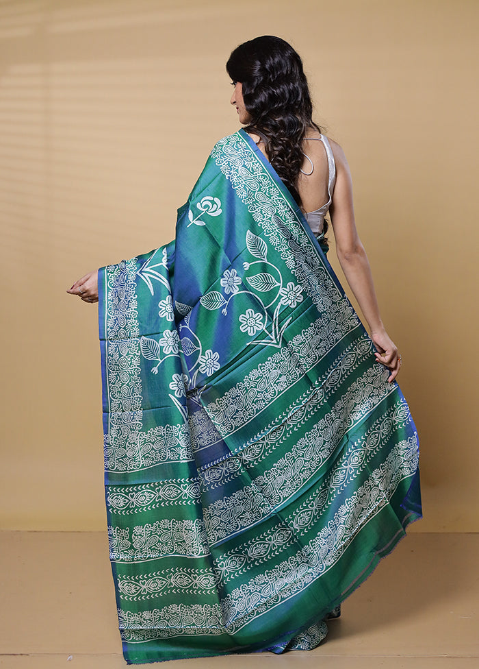 Green Pure Bishnupuri Silk Saree Without Blouse Piece