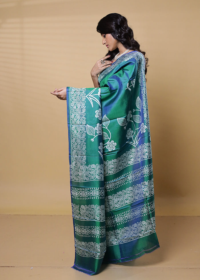 Green Pure Bishnupuri Silk Saree Without Blouse Piece