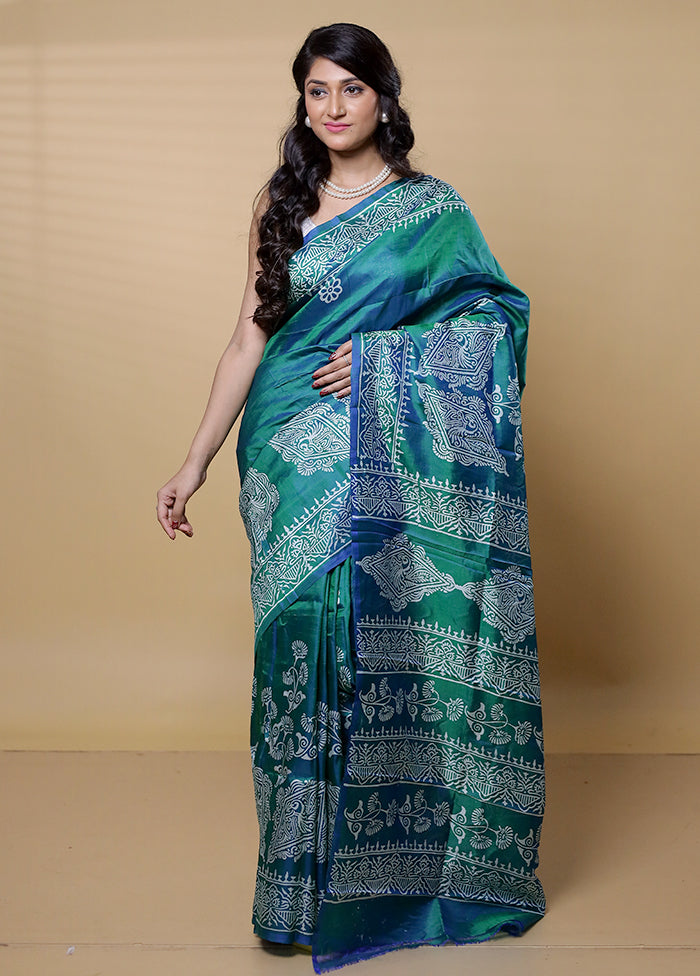 Green Pure Bishnupuri Silk Saree Without Blouse Piece