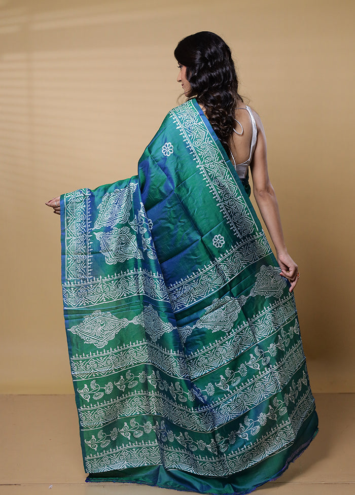 Green Pure Bishnupuri Silk Saree Without Blouse Piece