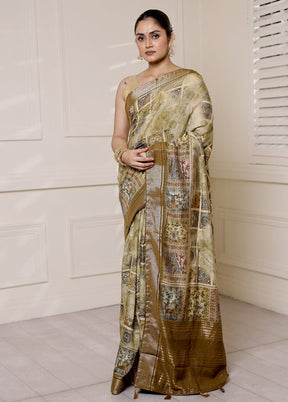 Cream Dupion Silk Saree With Blouse Piece