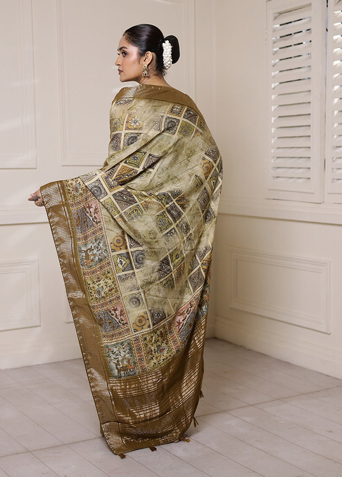 Cream Dupion Silk Saree With Blouse Piece