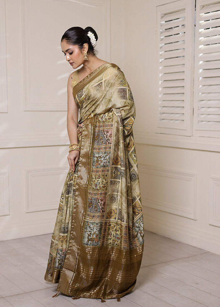 Cream Dupion Silk Saree With Blouse Piece