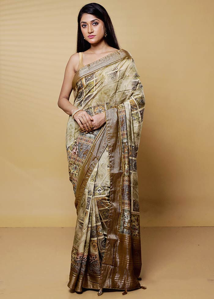 Cream Dupion Silk Saree With Blouse Piece