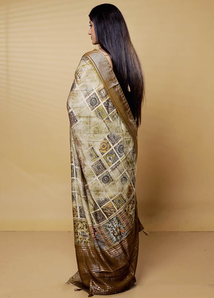 Cream Dupion Silk Saree With Blouse Piece