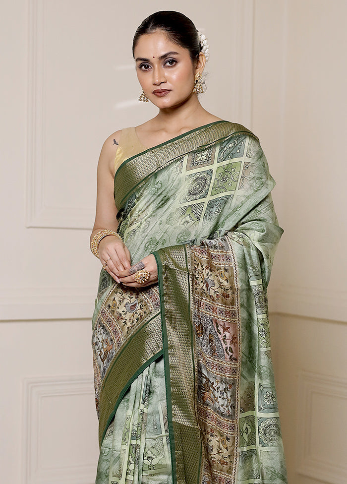 Green Dupion Silk Saree With Blouse Piece