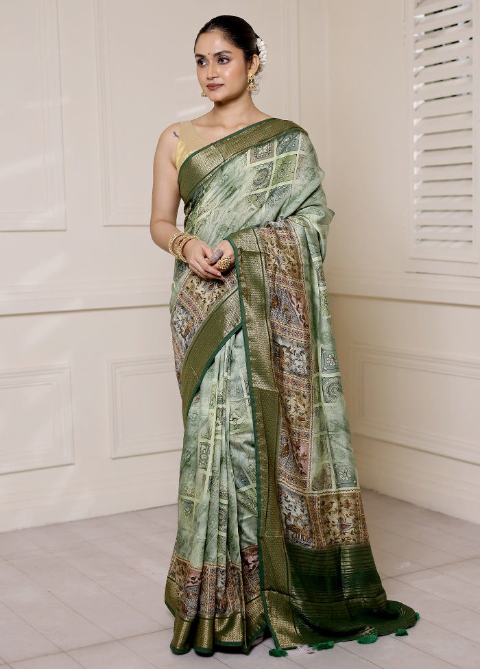 Green Dupion Silk Saree With Blouse Piece