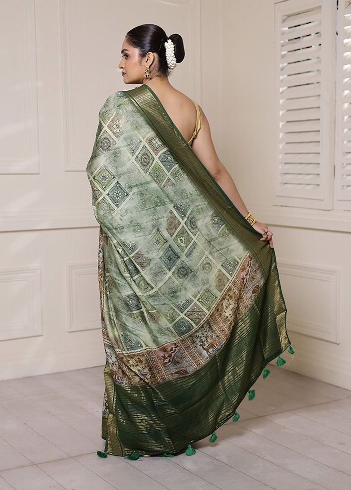 Green Dupion Silk Saree With Blouse Piece