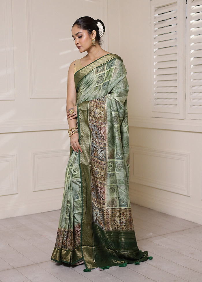 Green Dupion Silk Saree With Blouse Piece