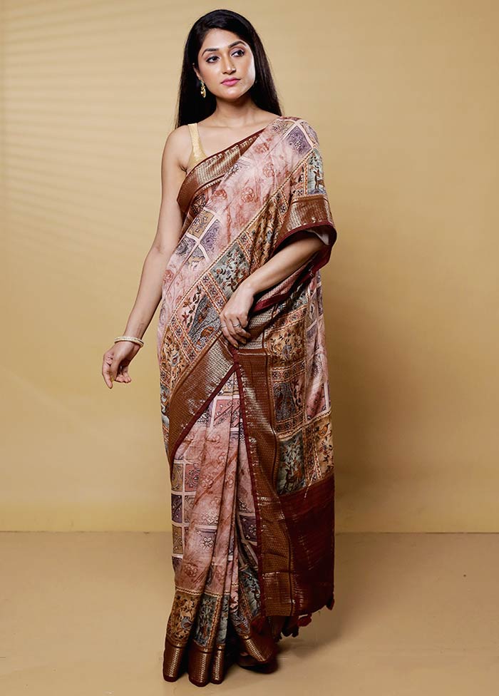 Pink Dupion Silk Saree With Blouse Piece