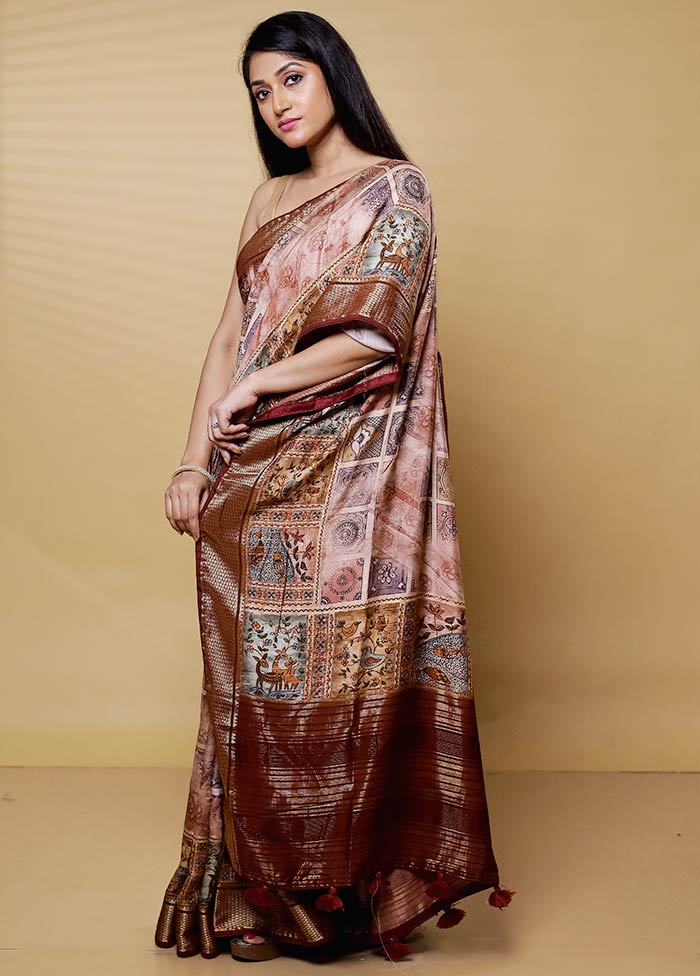 Pink Dupion Silk Saree With Blouse Piece