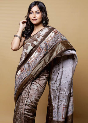 Brown Dupion Silk Saree With Blouse Piece