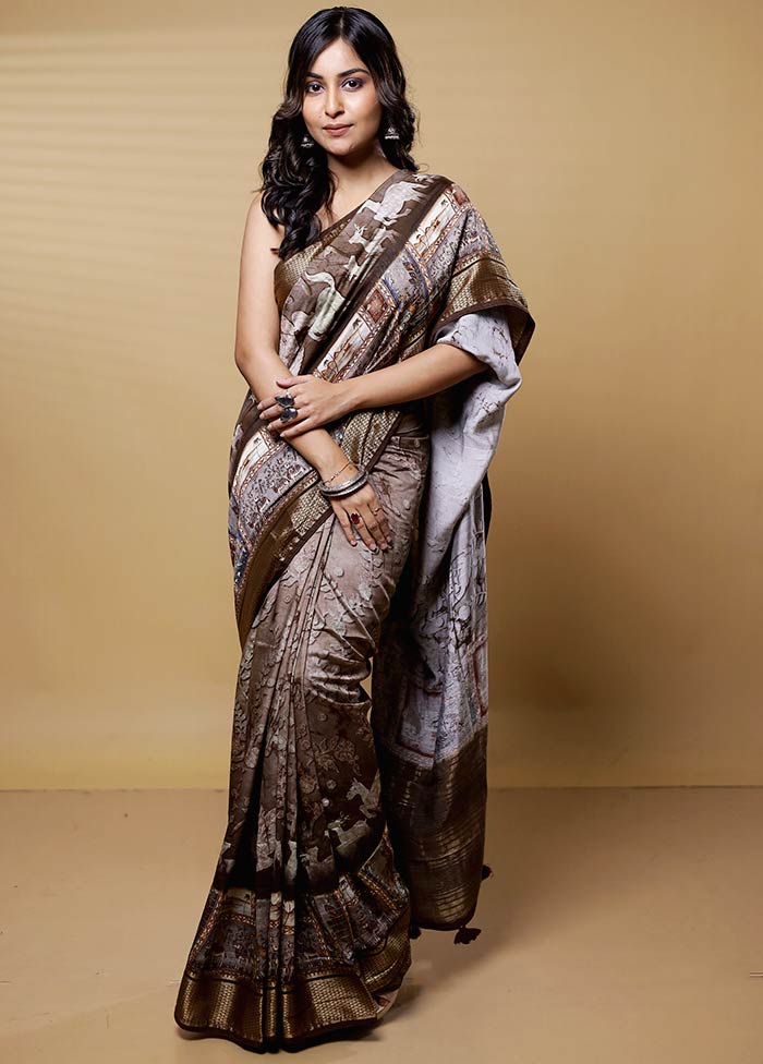 Brown Dupion Silk Saree With Blouse Piece