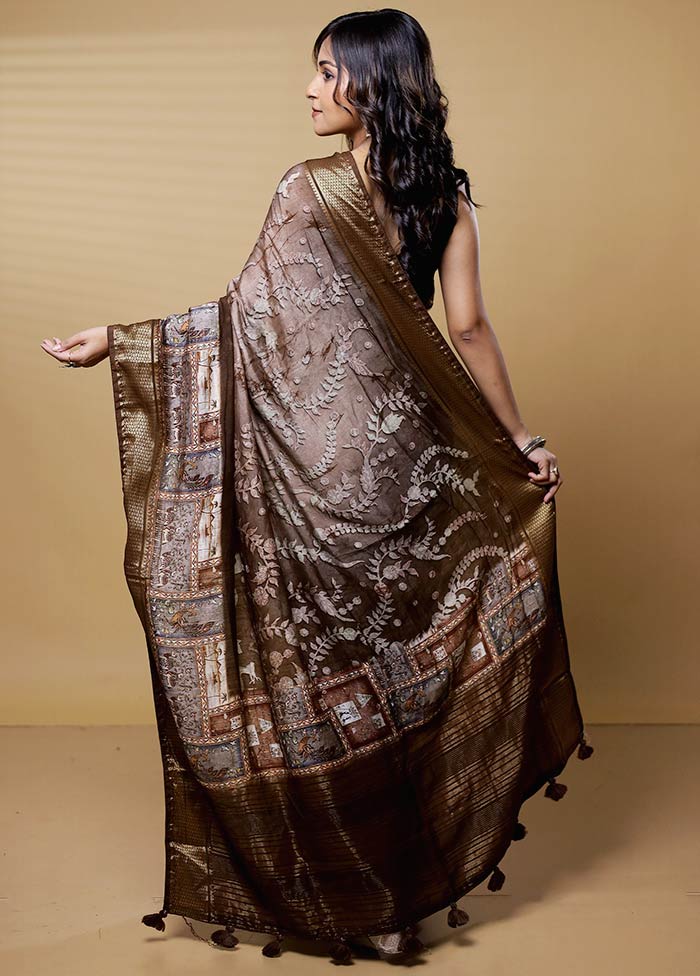 Brown Dupion Silk Saree With Blouse Piece