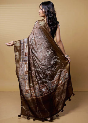 Brown Dupion Silk Saree With Blouse Piece