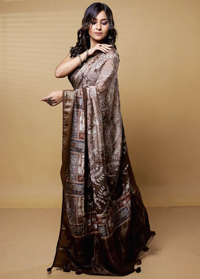 Brown Dupion Silk Saree With Blouse Piece