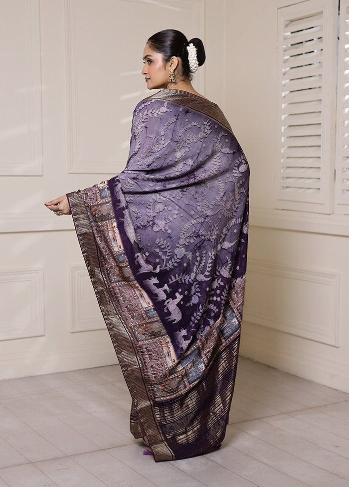 Purple Dupion Silk Saree With Blouse Piece