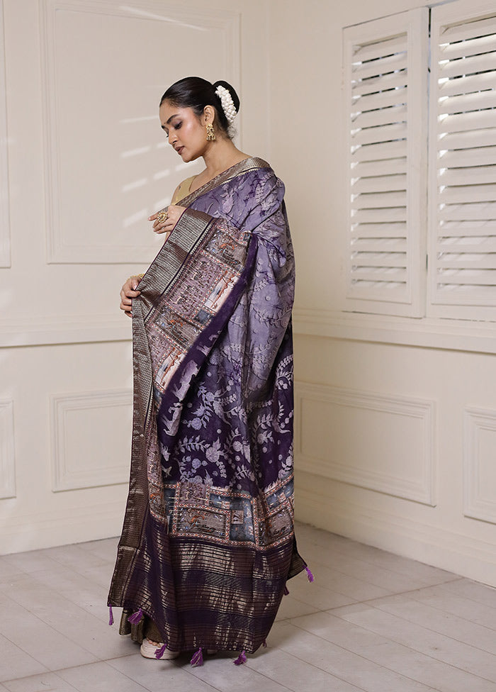 Purple Dupion Silk Saree With Blouse Piece