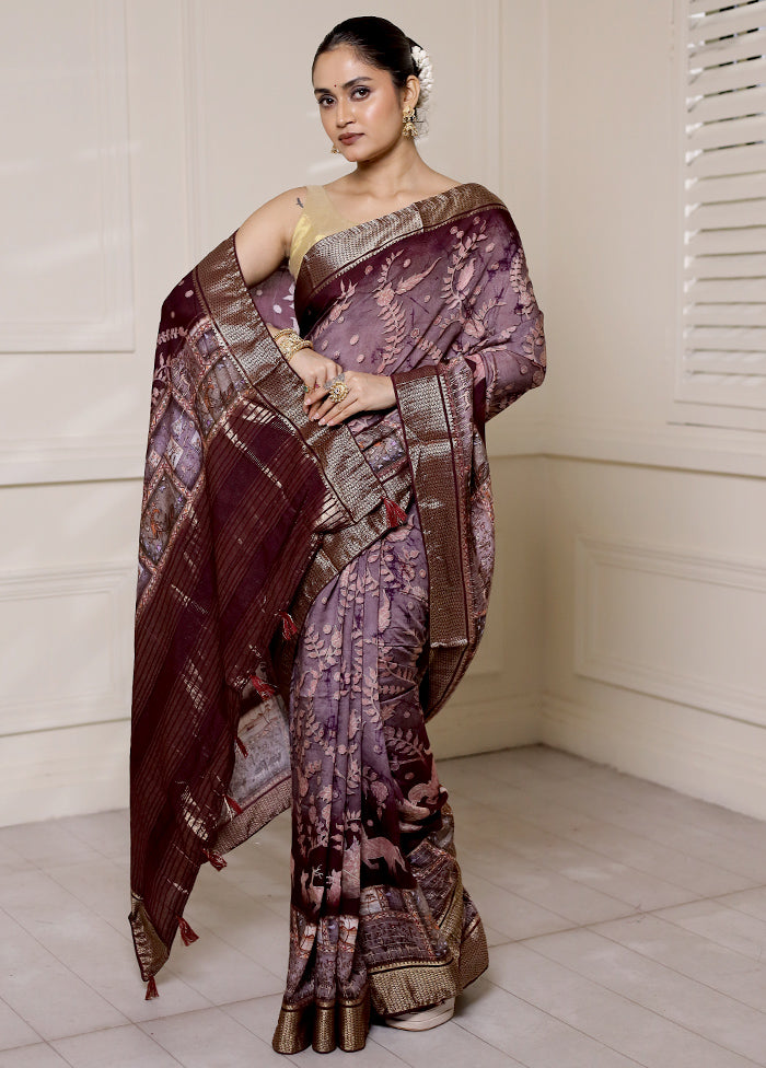 Maroon Dupion Silk Saree With Blouse Piece