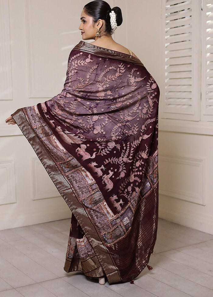 Maroon Dupion Silk Saree With Blouse Piece