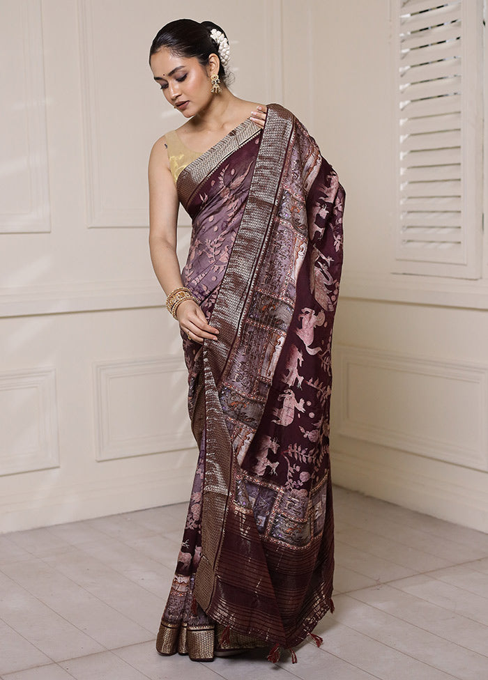 Maroon Dupion Silk Saree With Blouse Piece