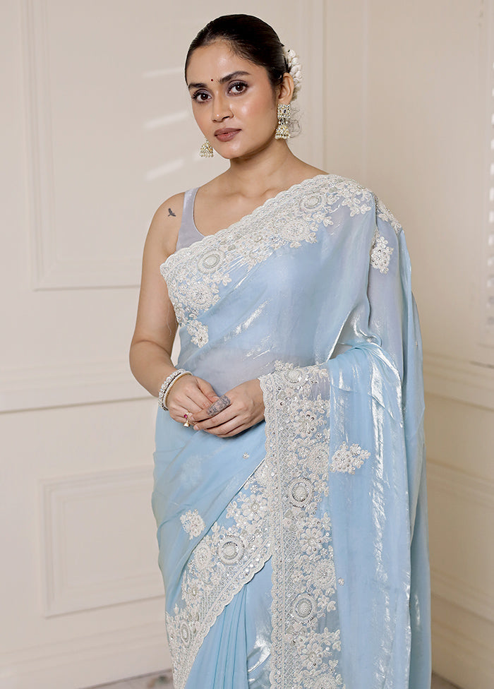 Blue Jimmy Choo Saree With Blouse Piece