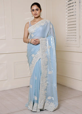 Blue Jimmy Choo Saree With Blouse Piece