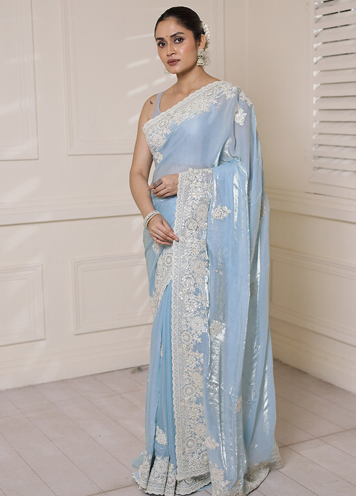 Blue Jimmy Choo Saree With Blouse Piece