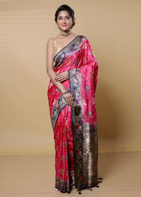 Pink Dupion Silk Saree With Blouse Piece