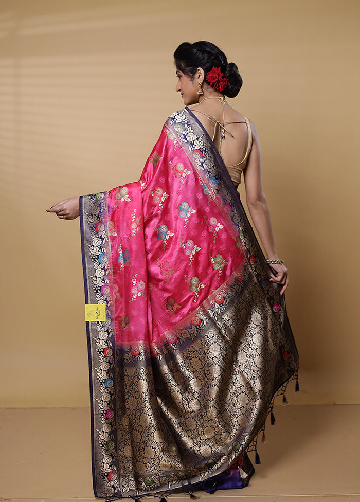 Pink Dupion Silk Saree With Blouse Piece