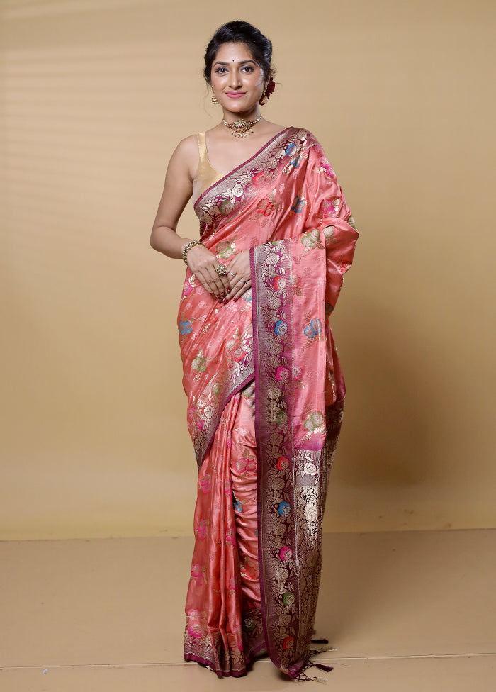 Pink Dupion Silk Saree With Blouse Piece