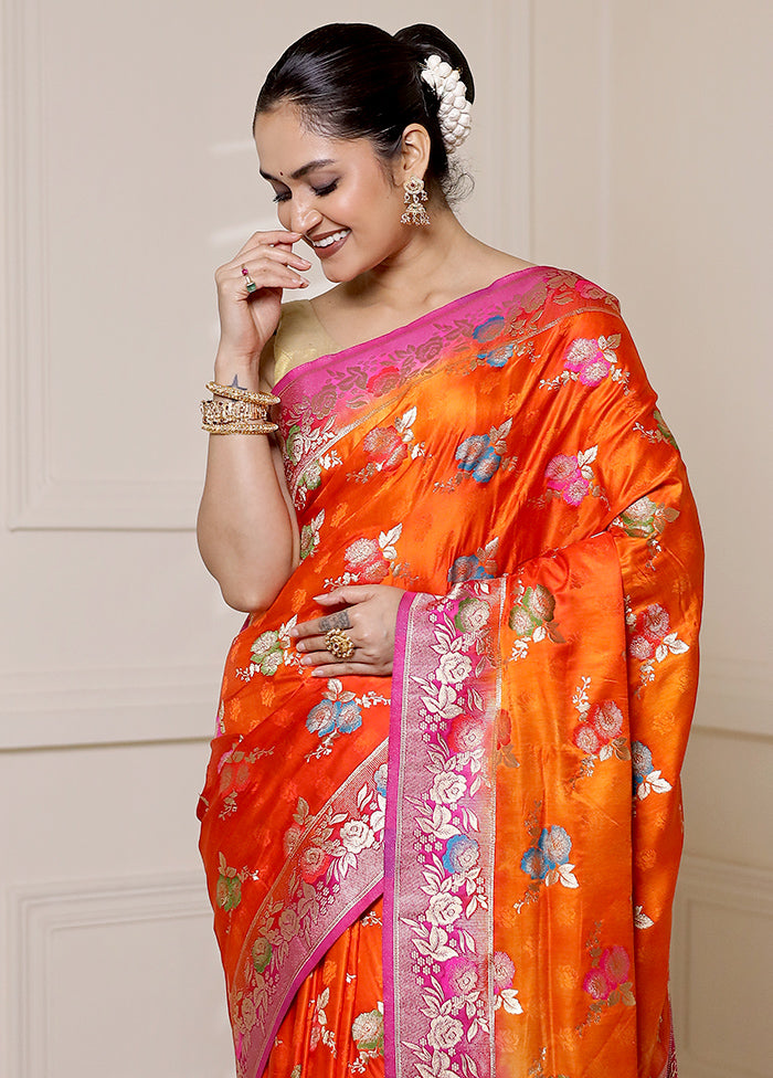 Orange Dupion Silk Saree With Blouse Piece