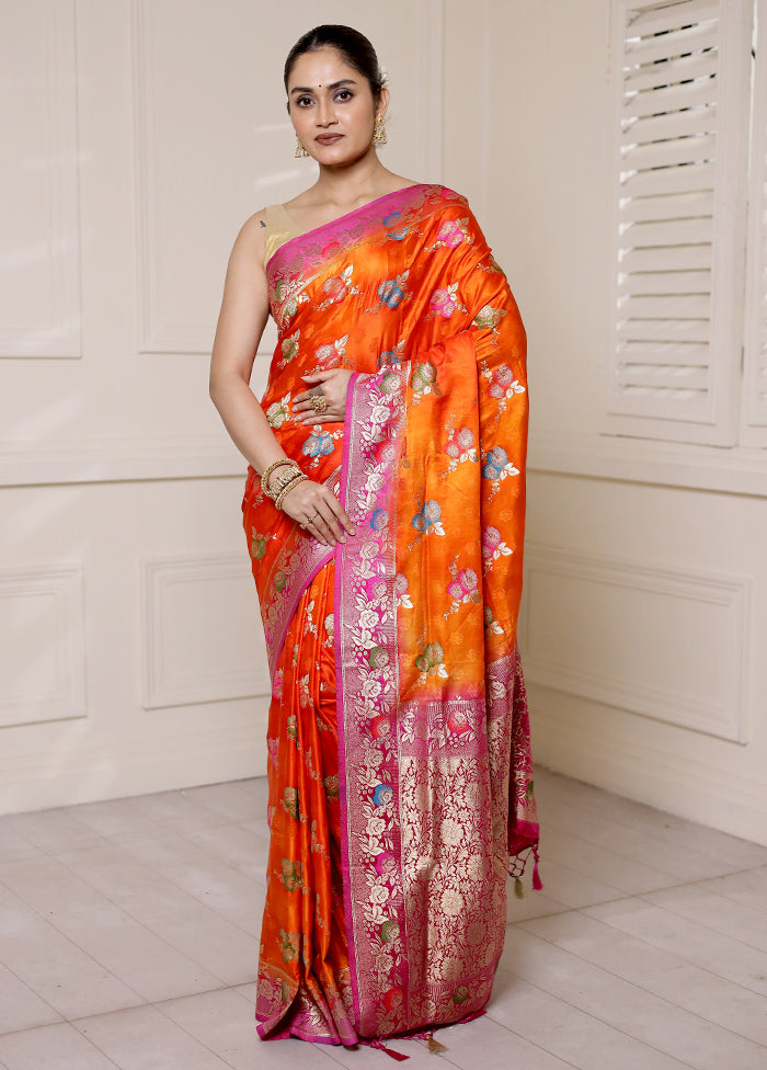 Orange Dupion Silk Saree With Blouse Piece