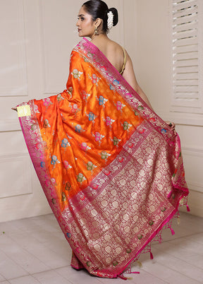 Orange Dupion Silk Saree With Blouse Piece