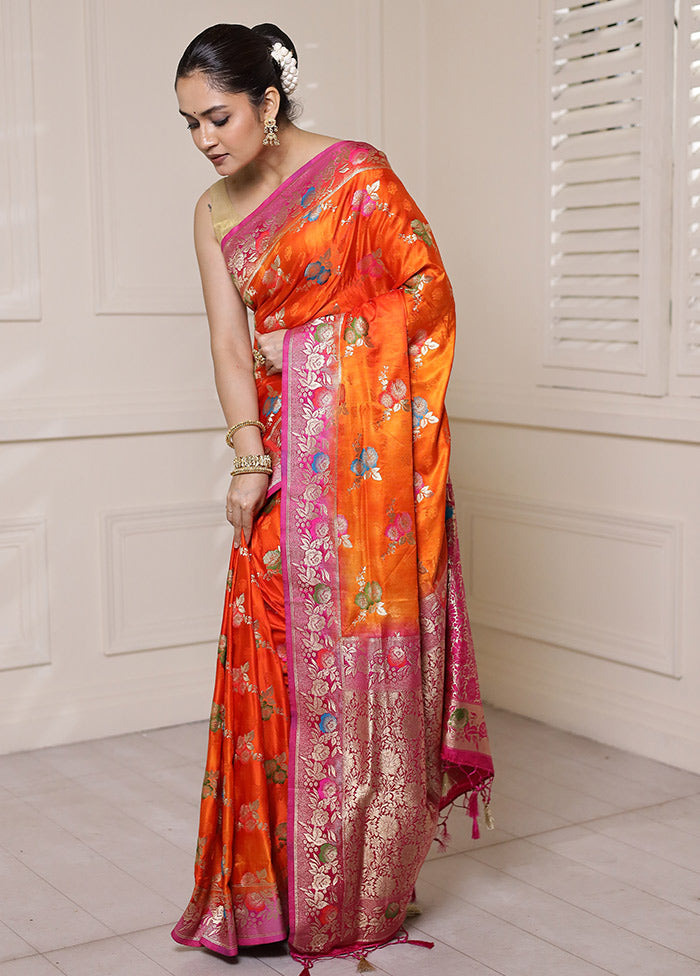 Orange Dupion Silk Saree With Blouse Piece